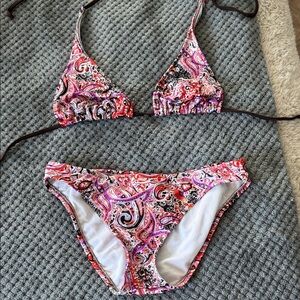 Paisley Print Bikini Set - Pink and Black